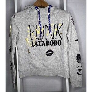 Lalabobo Sweatshirt Womens Medium Gray Gold Punk Pullover Crew Long Sleeve